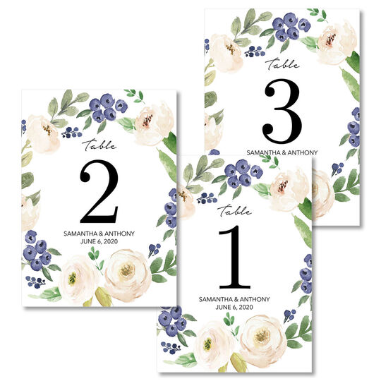 Ivory Roses and Berries Table Number Cards